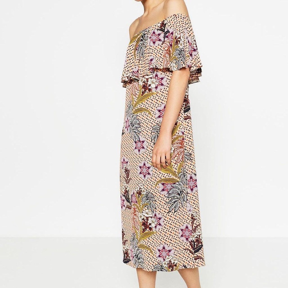Zara Floral Off The Shoulders Midi Dress Bloggers Favorite Women’s Size Small S